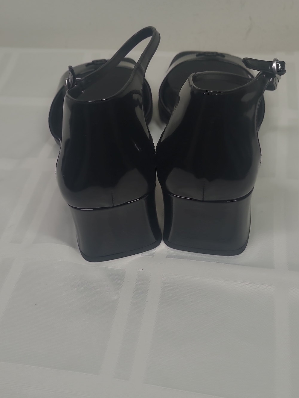 Coach Black Patent Leather Square Toe Block Heel Sandals with Ankle Strap - Picture 4 of 8